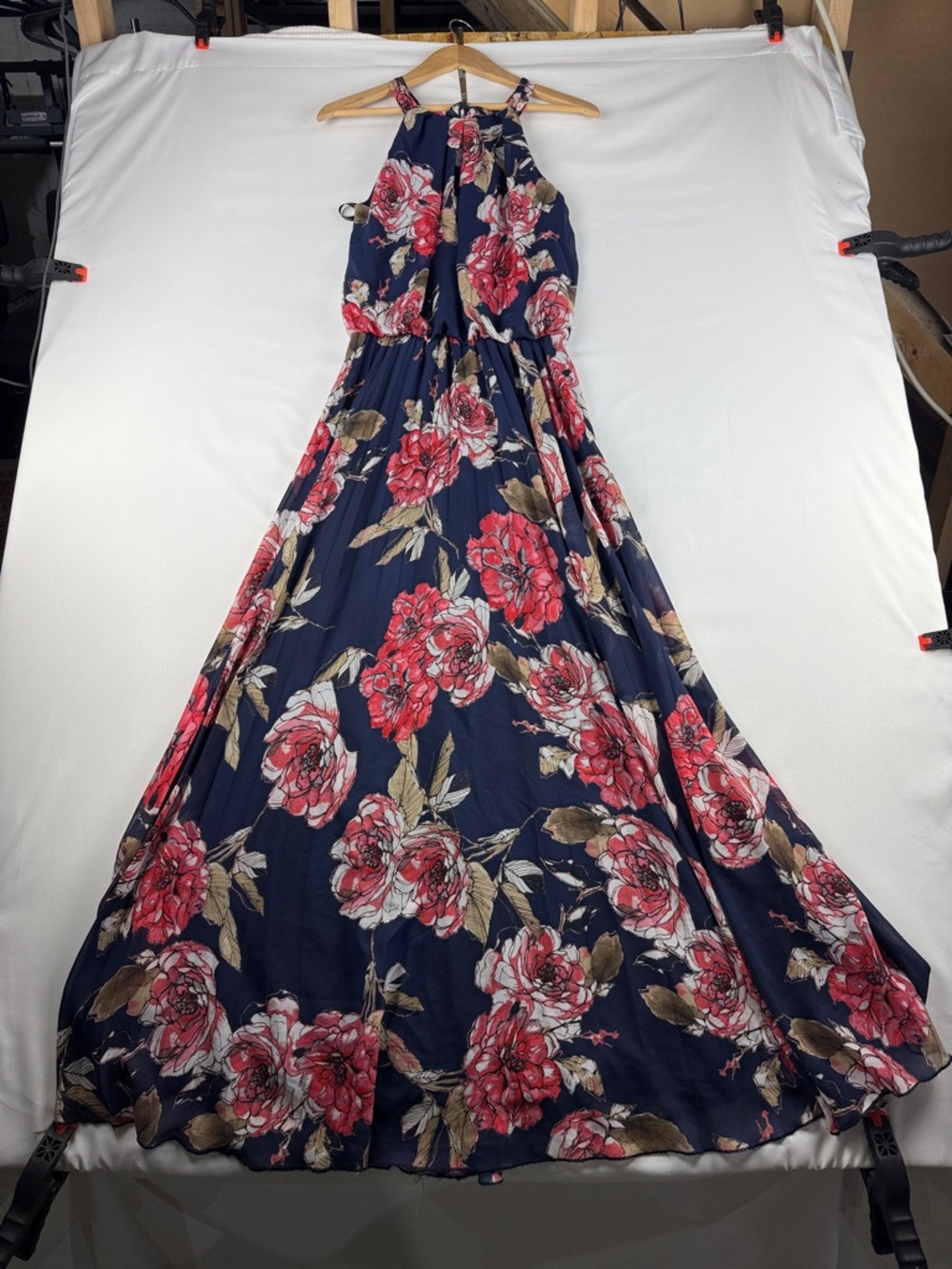 Bisou Bisou Navy Floral Maxi Dress Size 4 Lined Elegant